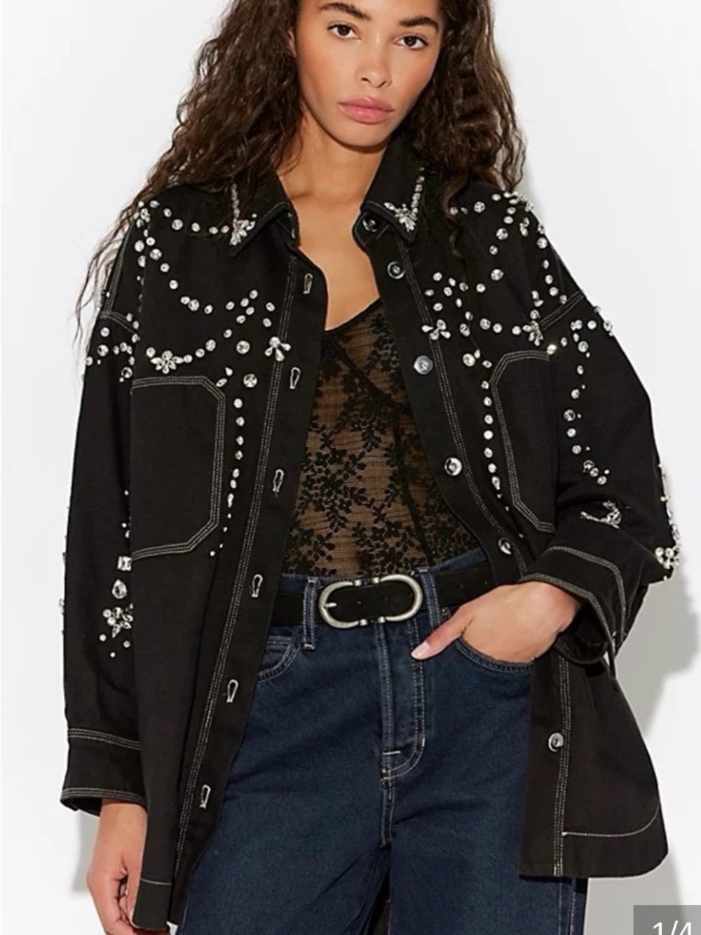 Free People Black Embellished Utility Jacket